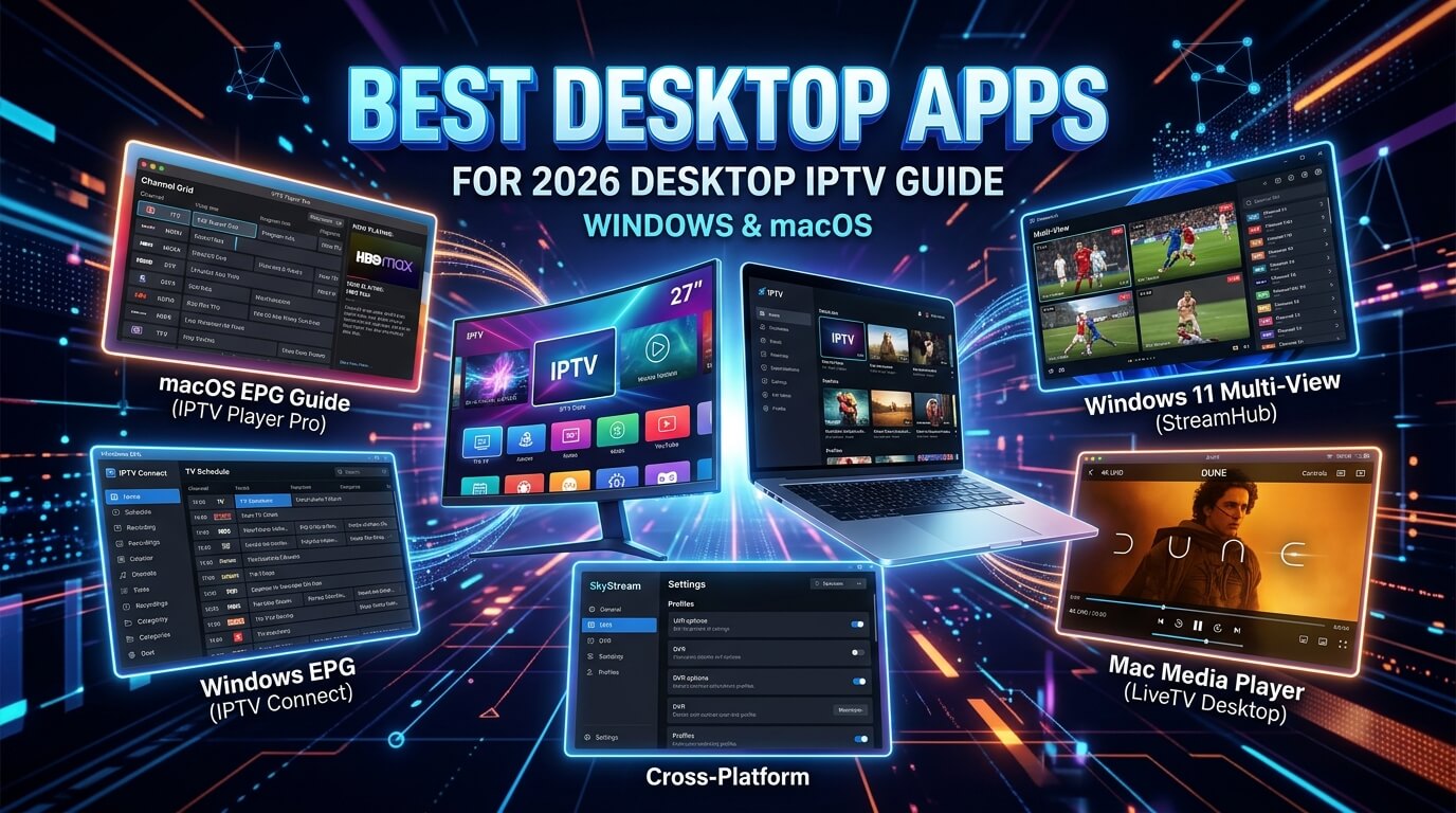 Windows and Mac IPTV setup: IPTV Smarters Pro, Hot Player, IBO Player Pro, VLC and Kodi