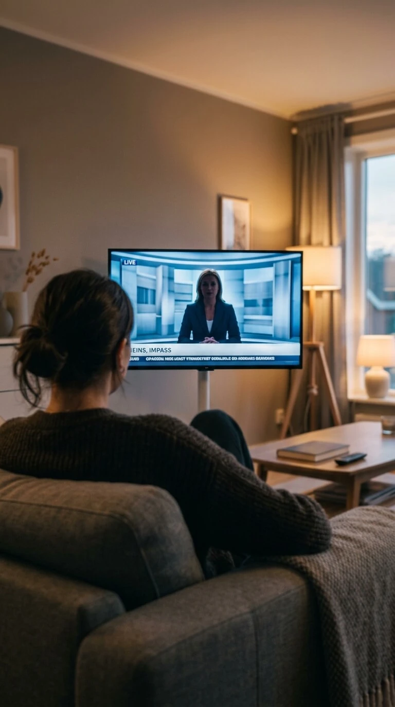Person watching full UK live TV news channels on an IPTV UK subscription