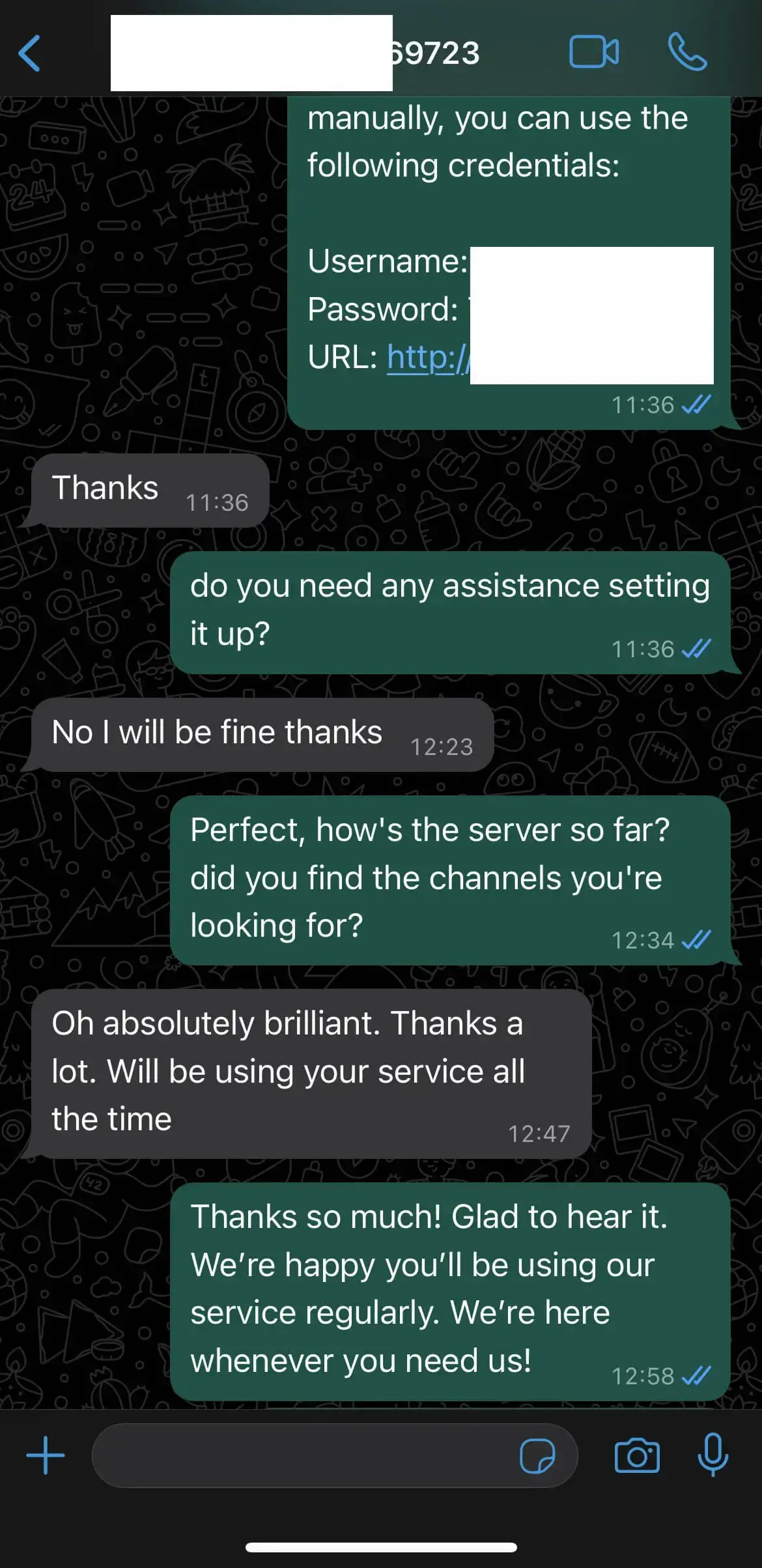Customer proof screenshot showing a positive IPTV UK subscription experience with LIVETVBOX