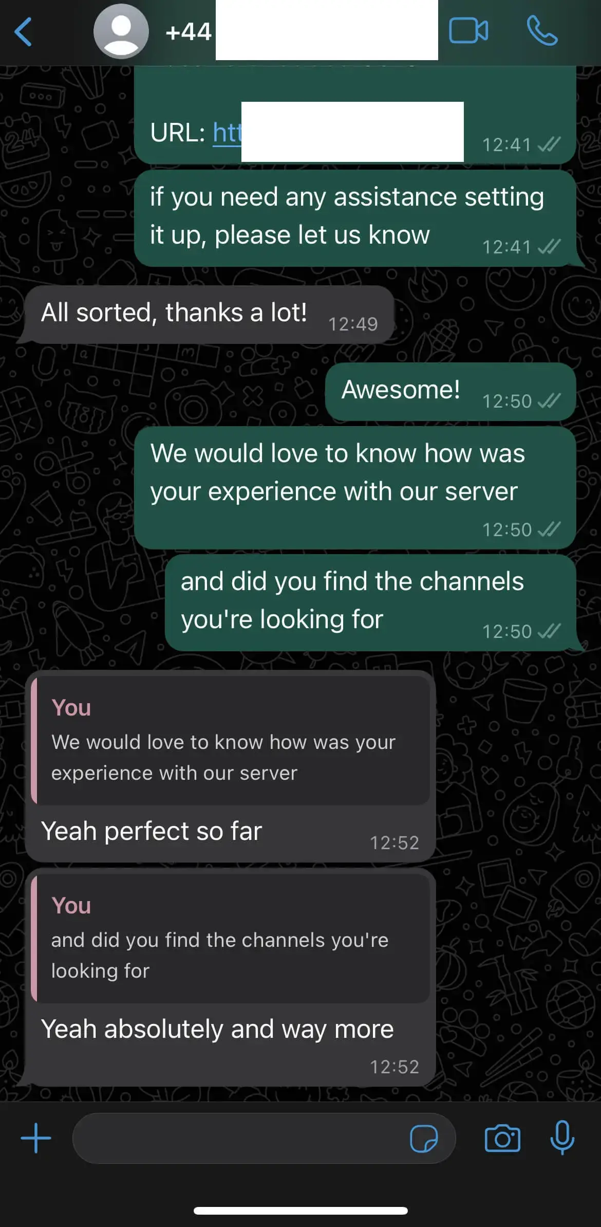 Subscriber proof screenshot from a UK viewer after completing IPTV UK provider device setup